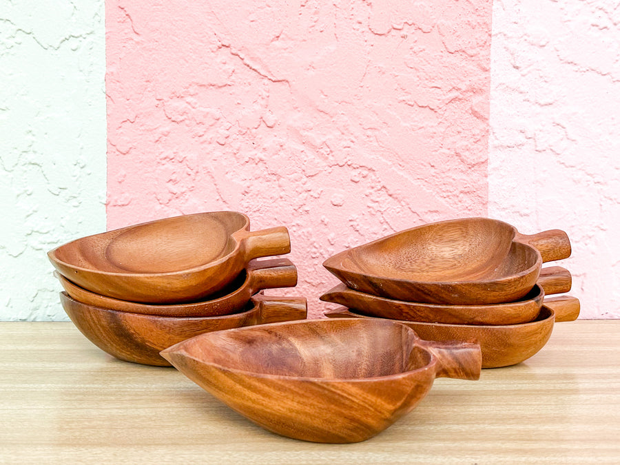 Set of Seven Monkey Pod Leaf Serving Bowls