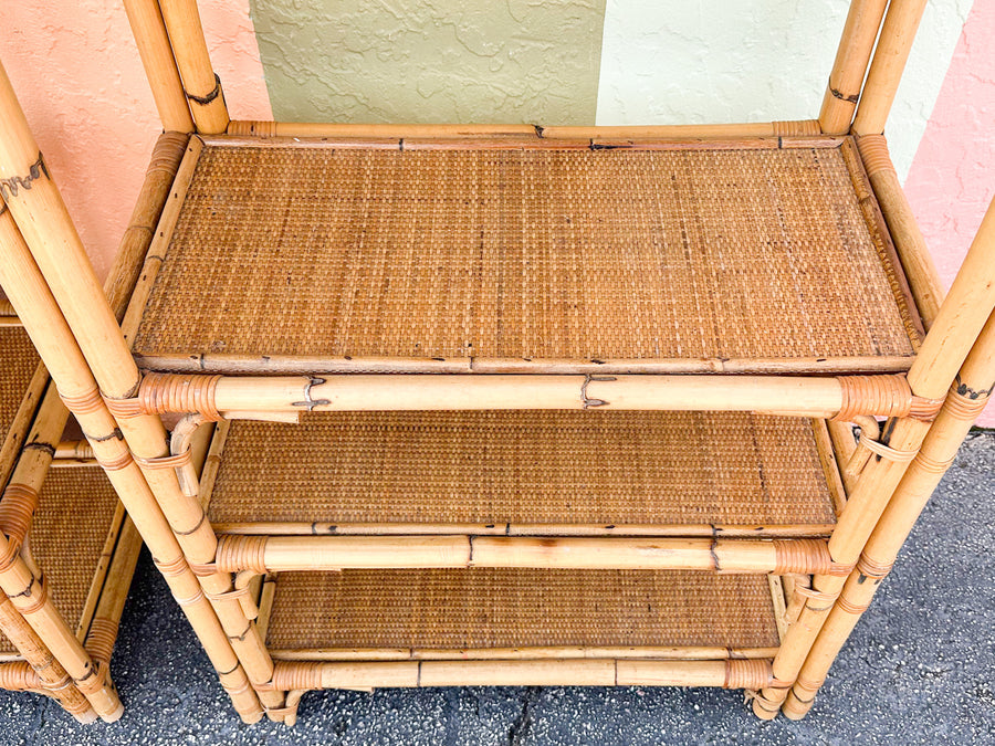 Pair of Old Florida Rattan Etageres