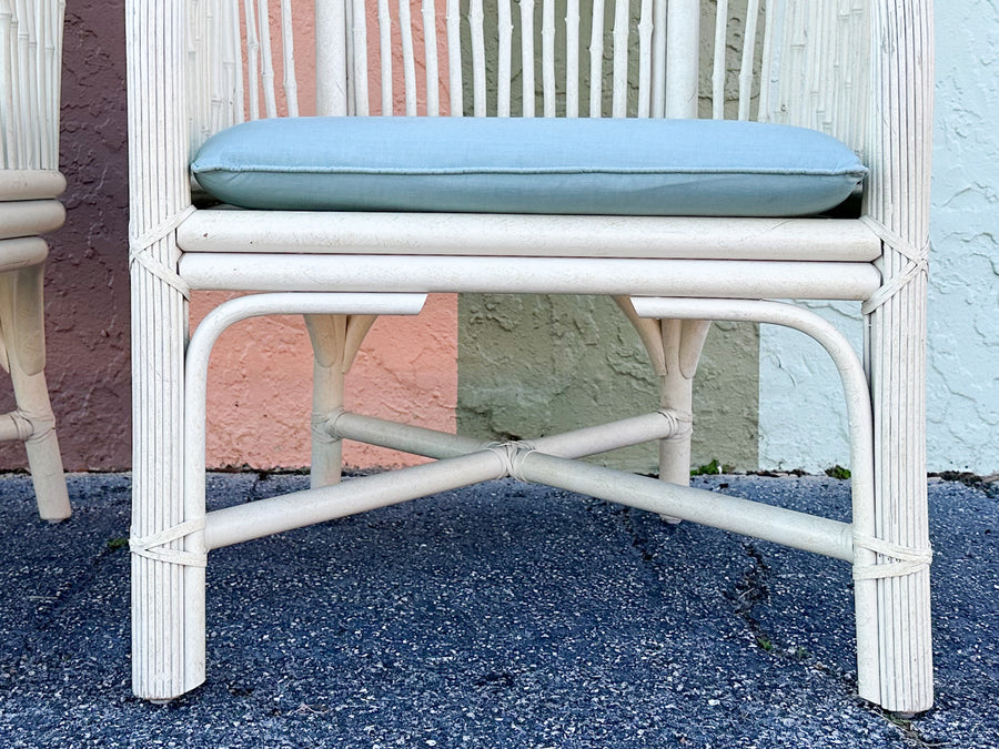 Pair of Coastal Rattan Arm Chairs