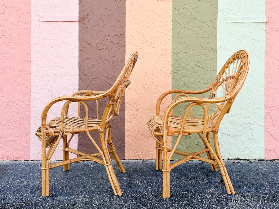Pair of Island Chic Rattan Arm Chairs