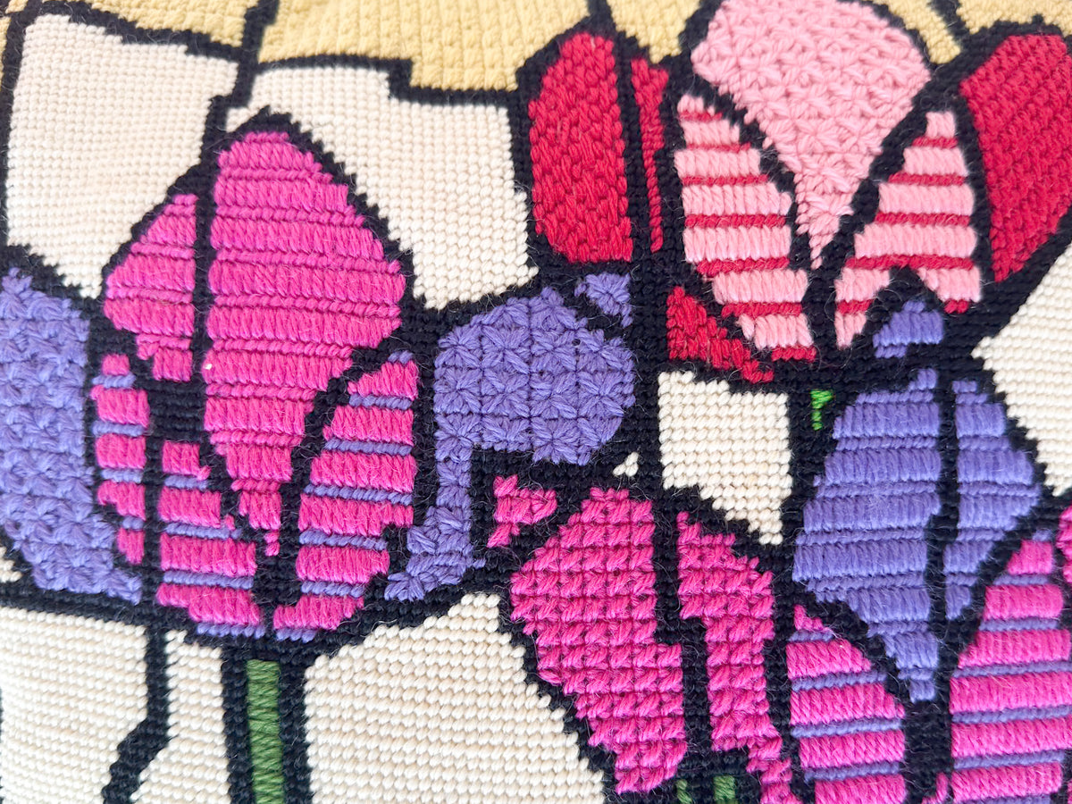 Pink and Purple Flower Needlepoint Pillow