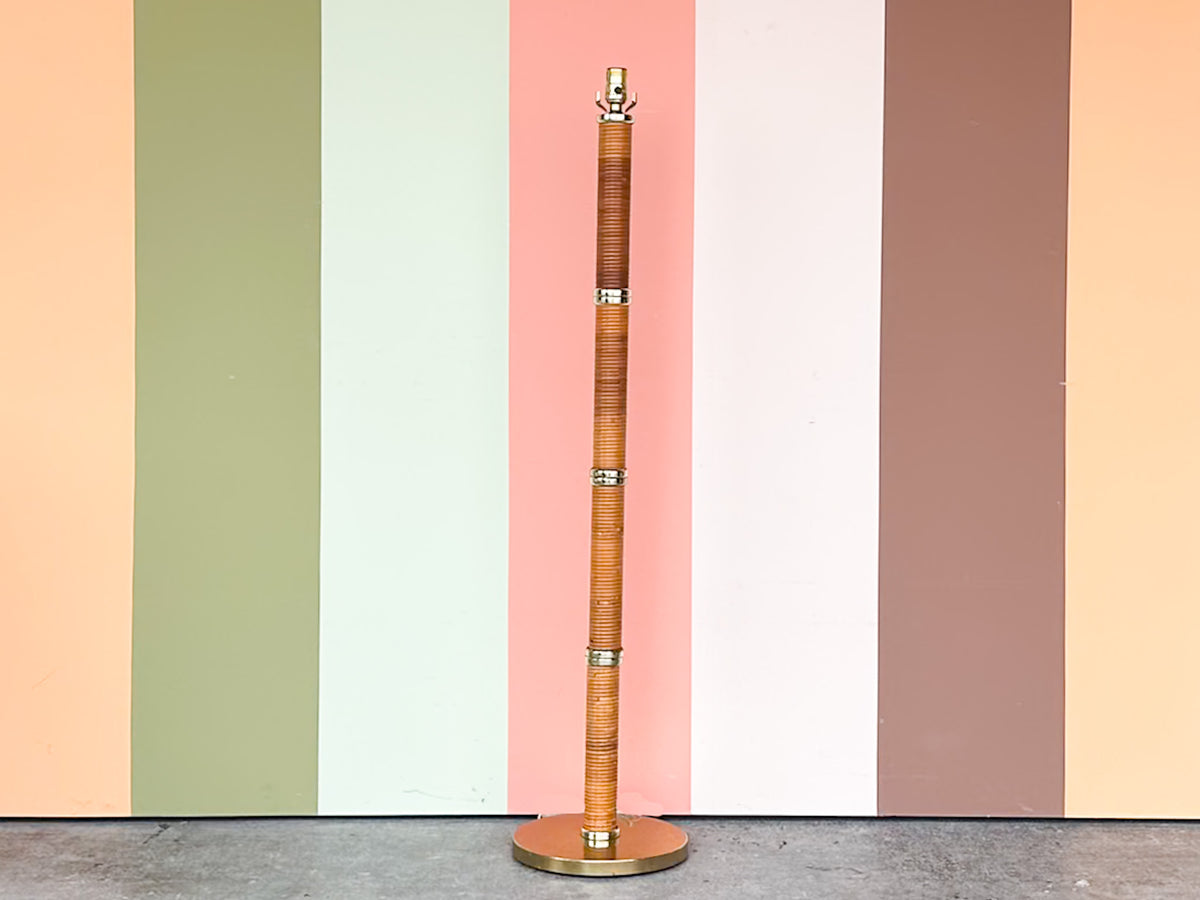 Brass and Rattan Floor Lamp