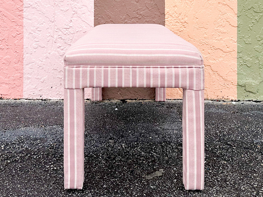 Pink Striped Upholstered Bench