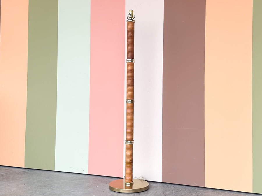 Brass and Rattan Floor Lamp