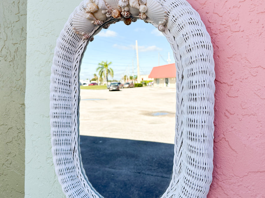 Wicker Shell Mirror