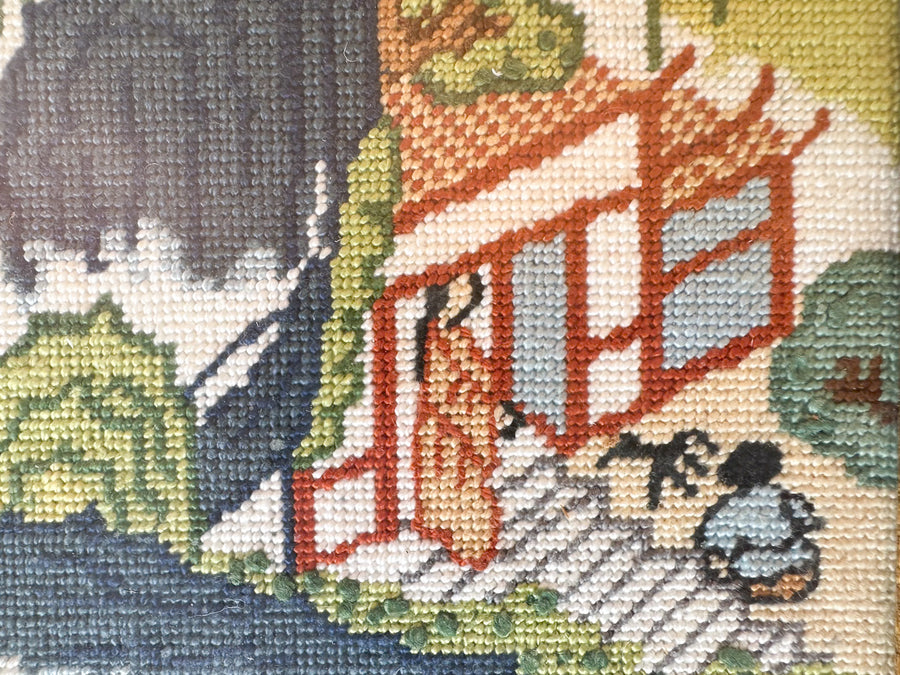 Pagoda Scene Needlepoint Folding Art