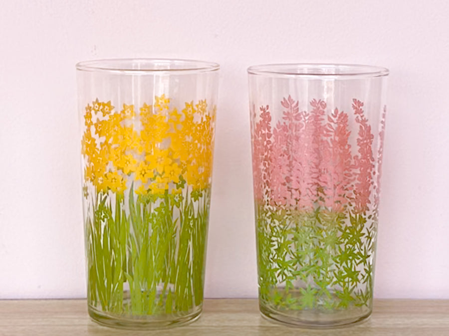 Set of Six Springtime Floral Glassware