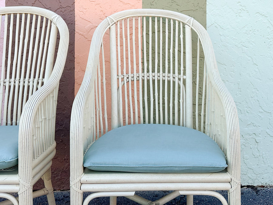 Pair of Coastal Rattan Arm Chairs