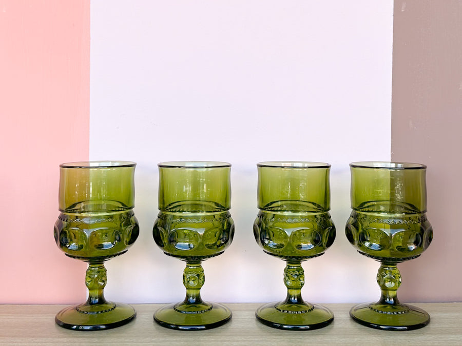 Set of Eight Green Goblets