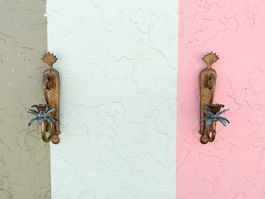 Pair of Petite Brass Palm Wall Sconces