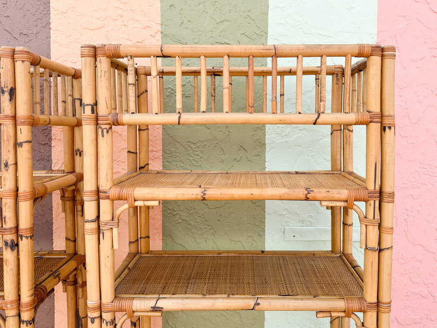 Pair of Old Florida Rattan Etageres