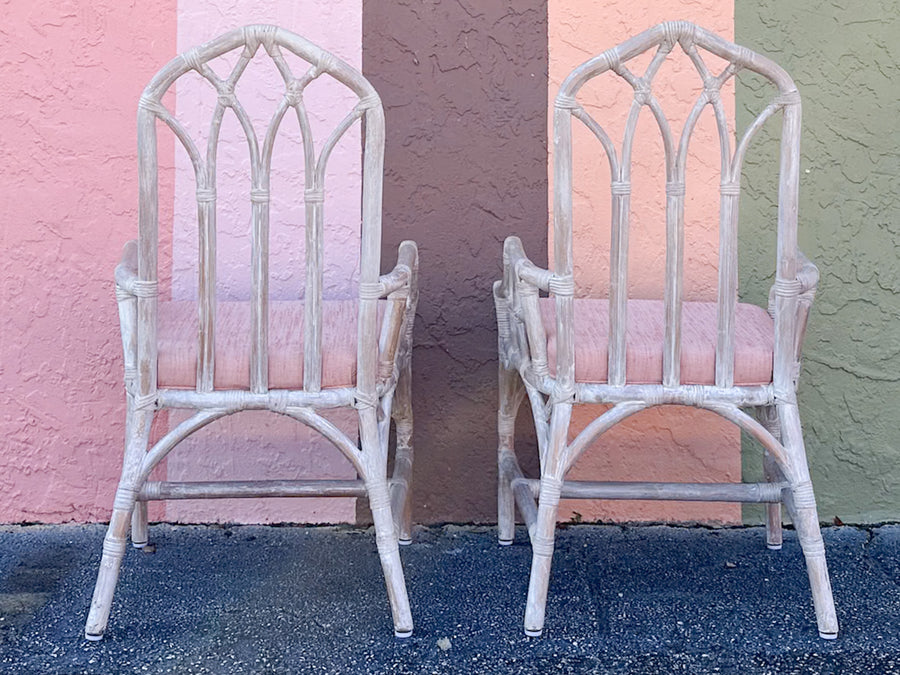 Set of Six McGuire Style Cathedral Dining Chairs