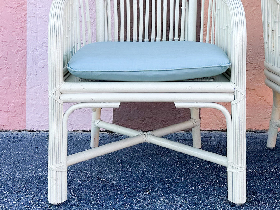 Pair of Coastal Rattan Arm Chairs