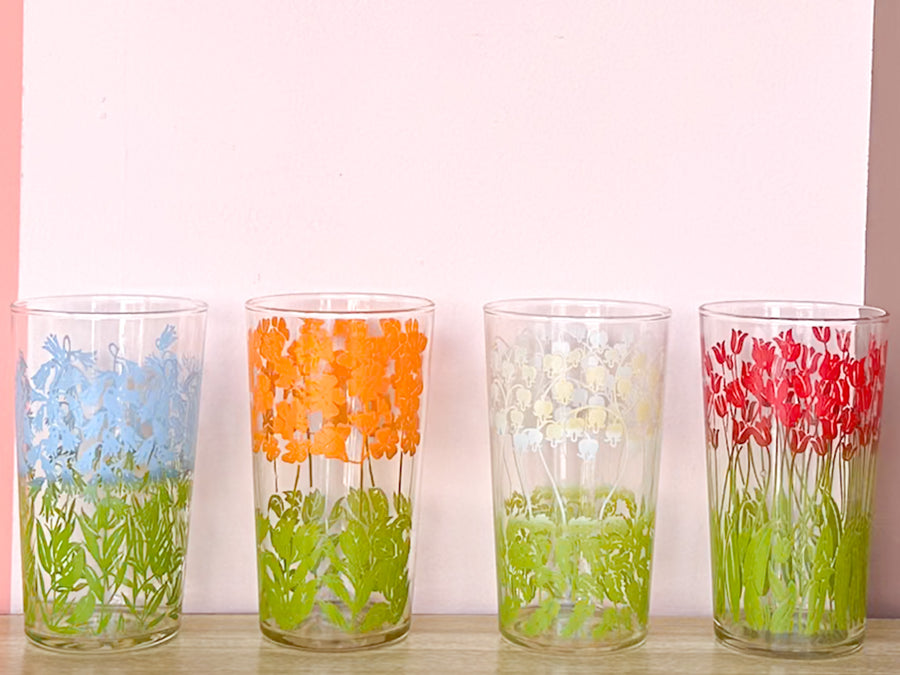 Set of Six Springtime Floral Glassware