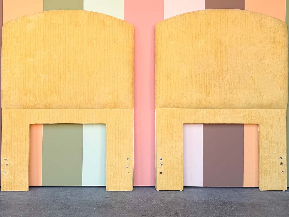 Pair of Golden Yellow Tufted Upholstered Twin Headboards