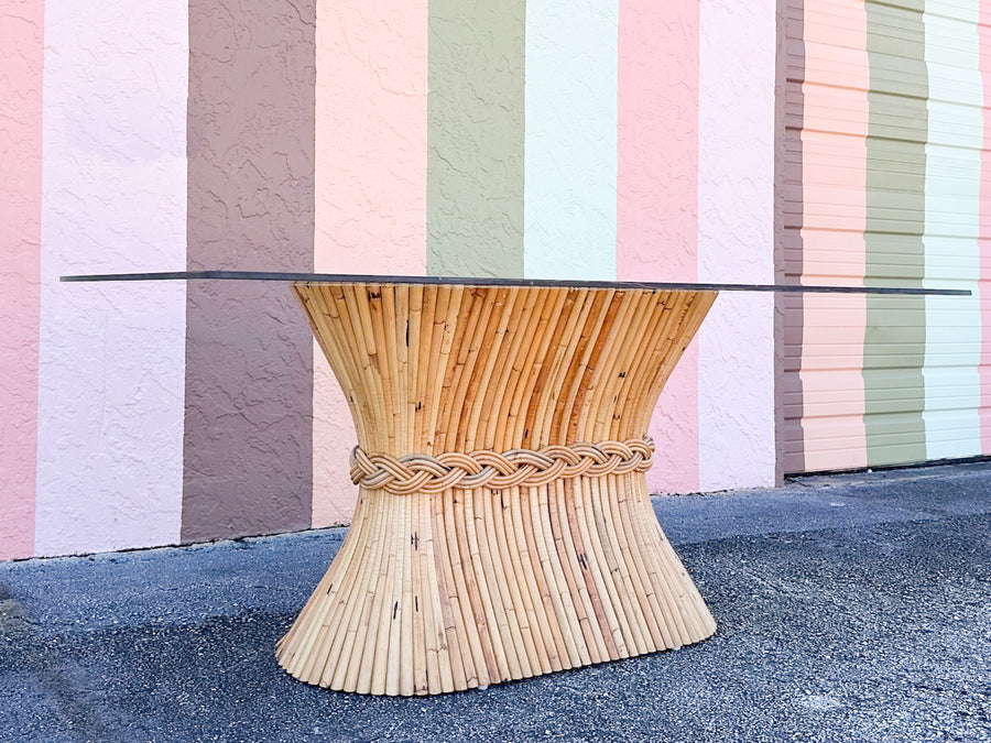 McGuire Style Sheaf of Wheat Rattan Dining Table