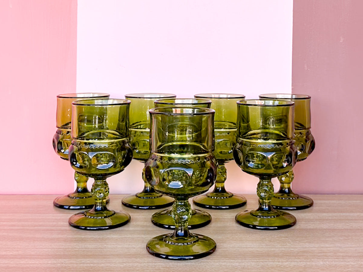 Set of Eight Green Goblets