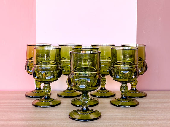 Set of Eight Green Goblets