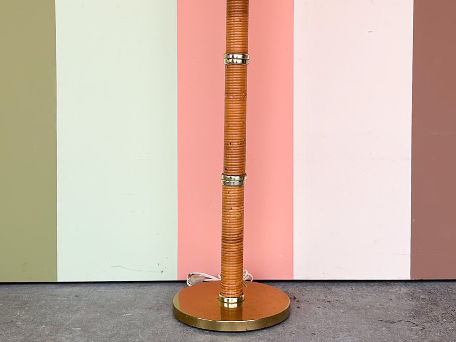 Brass and Rattan Floor Lamp