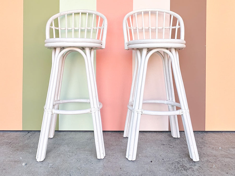 Pair of Cute Coastal Rattan Bar Stools