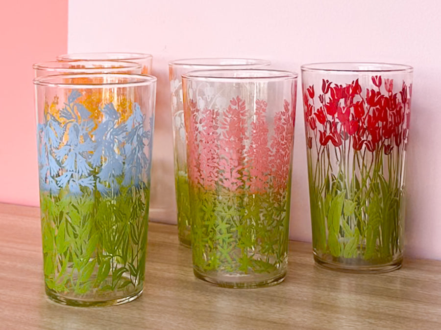 Set of Six Springtime Floral Glassware