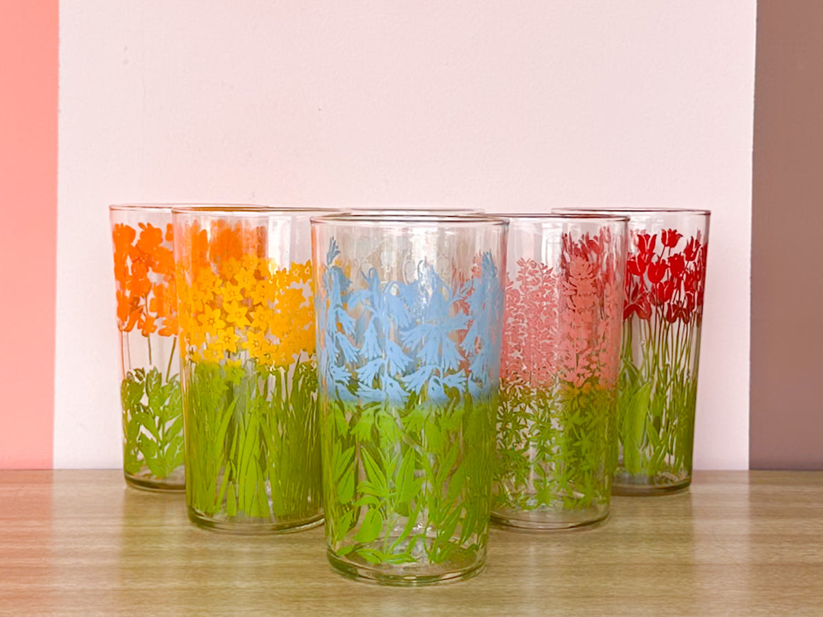 Set of Six Springtime Floral Glassware