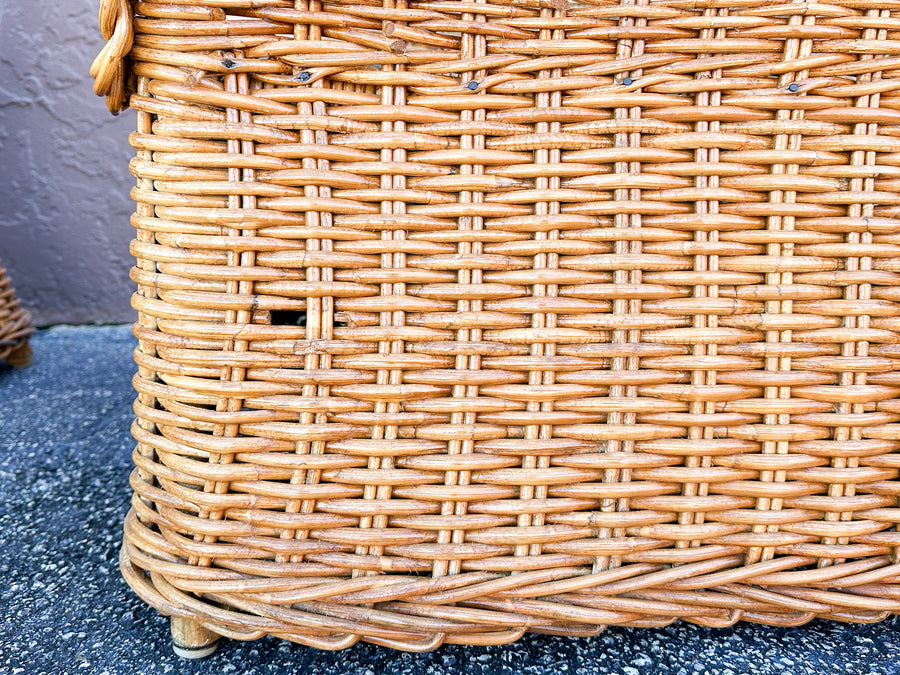 Pair of Newly Restored Oversized Braided Rattan Lounge Chairs