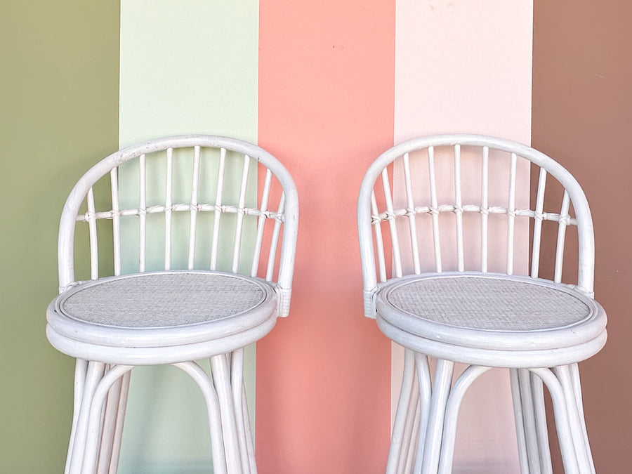 Pair of Cute Coastal Rattan Bar Stools