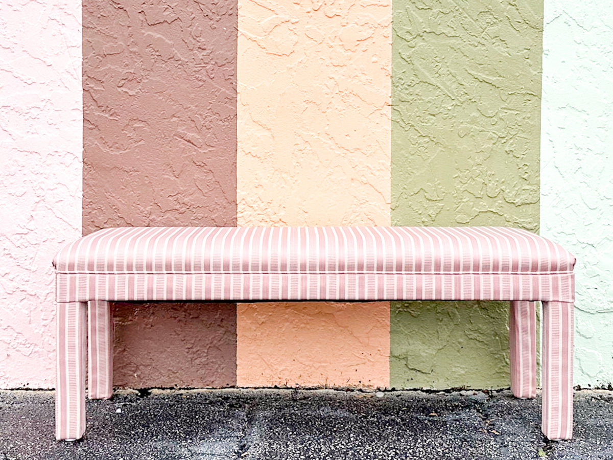 Pink Striped Upholstered Bench