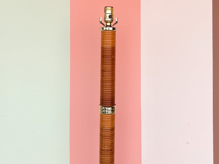 Brass and Rattan Floor Lamp