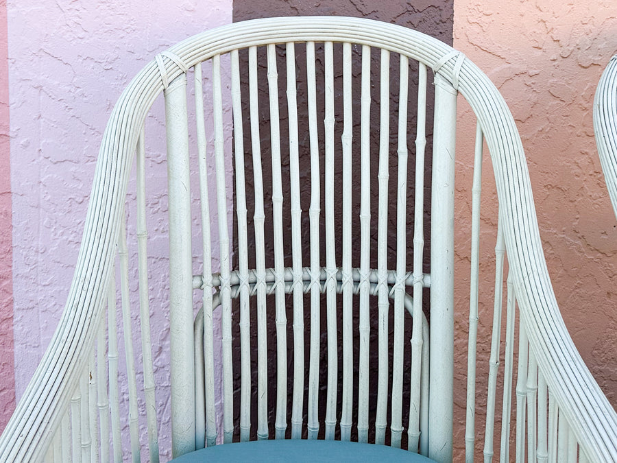 Pair of Coastal Rattan Arm Chairs