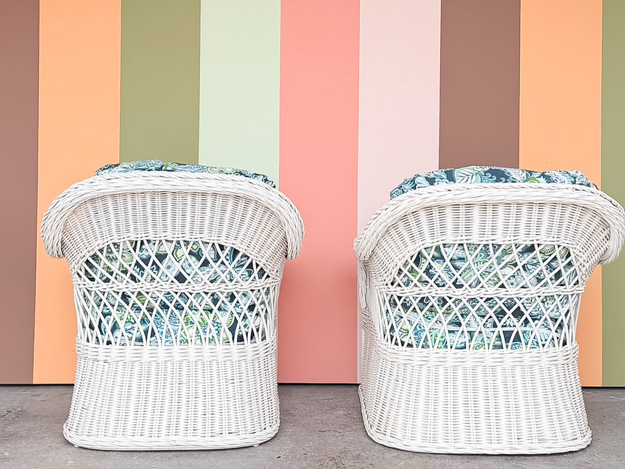 Pair of Braided Rattan Lounge Chairs