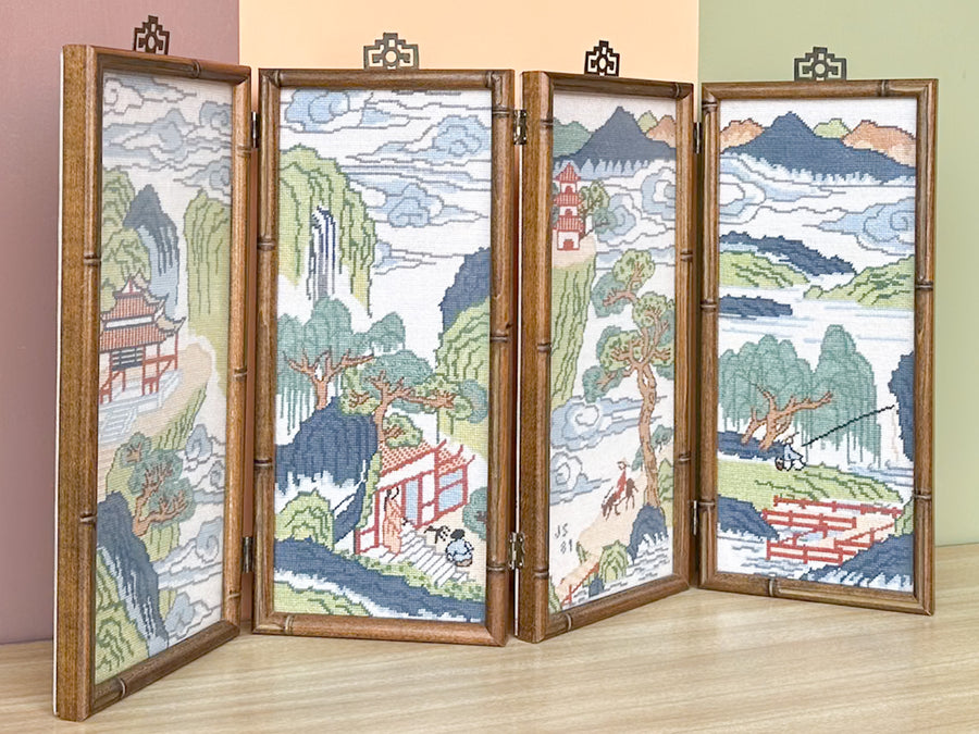 Pagoda Scene Needlepoint Folding Art