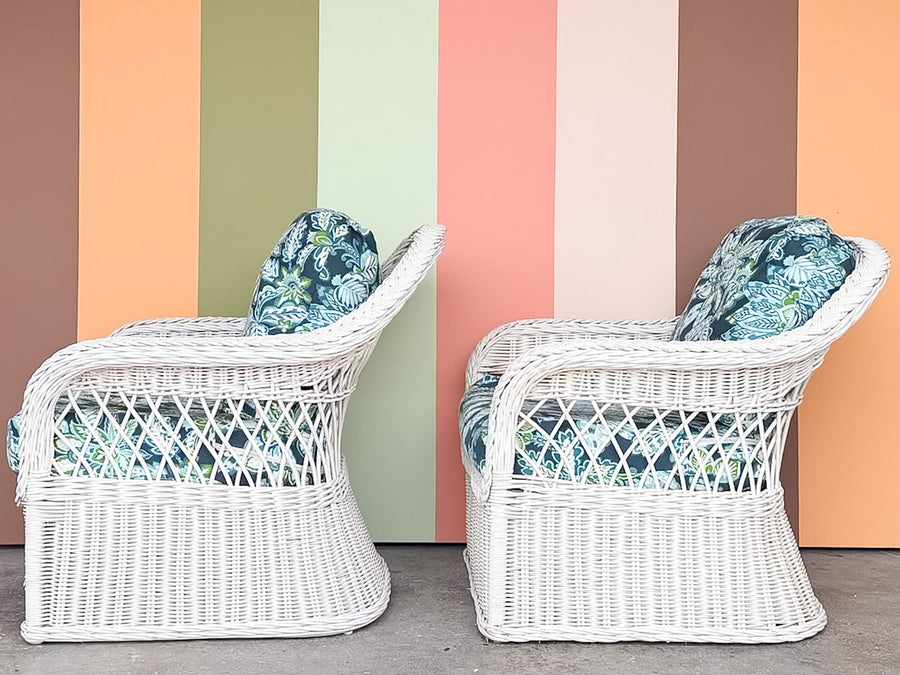 Pair of Braided Rattan Lounge Chairs