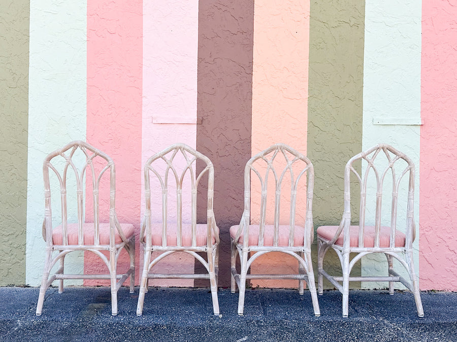 Set of Six McGuire Style Cathedral Dining Chairs