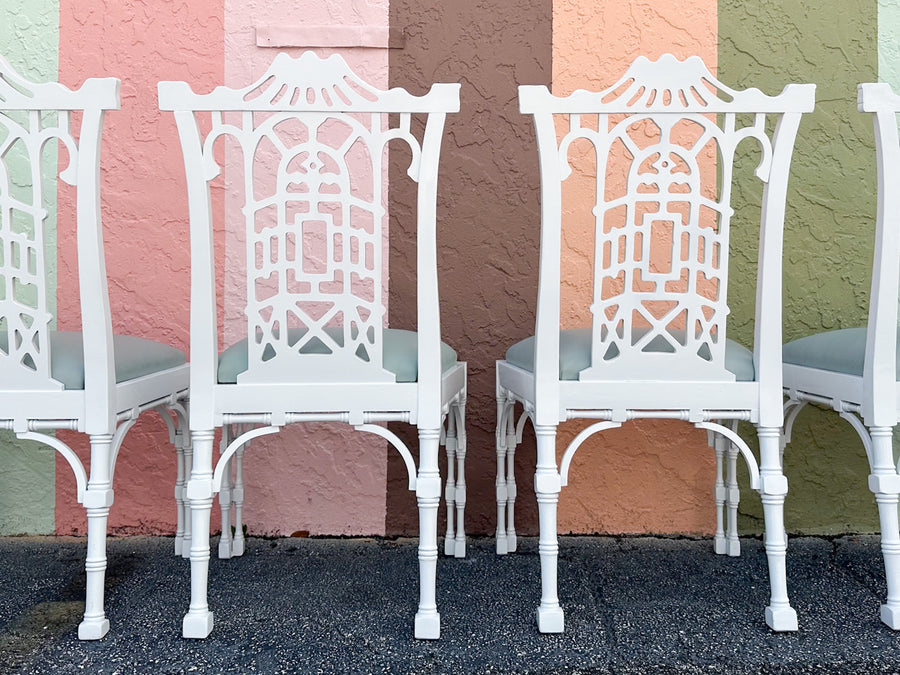 Set of Eight Fretwork Pagoda Dining Chairs
