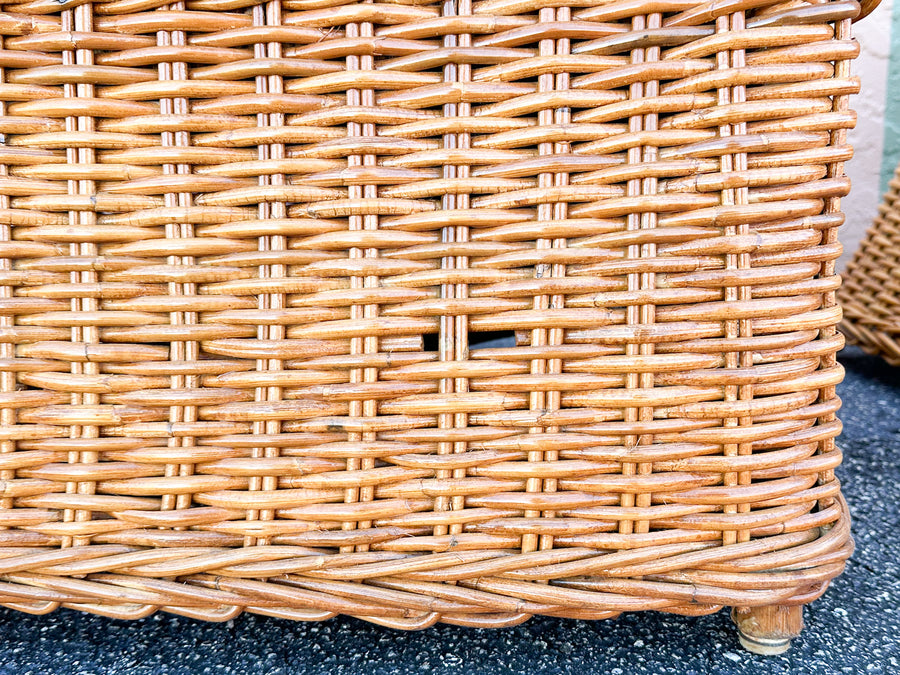 Pair of Newly Restored Oversized Braided Rattan Lounge Chairs