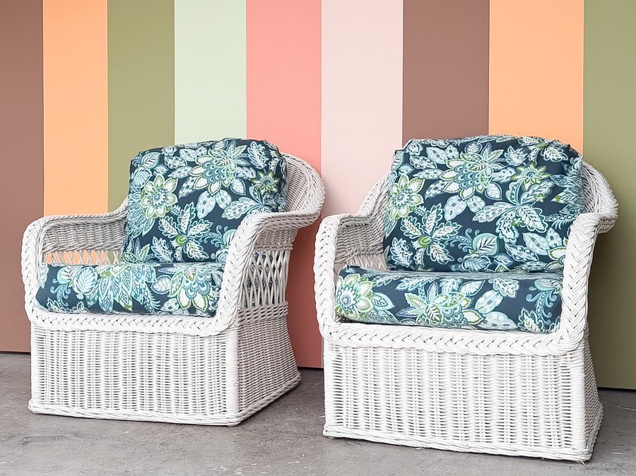 Pair of Braided Rattan Lounge Chairs