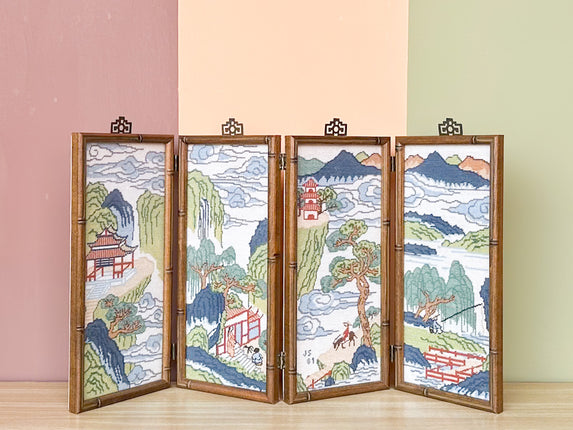 Pagoda Scene Needlepoint Folding Art