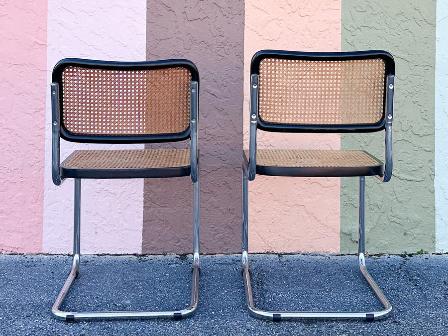 Set of Four Italian Cane Cantilever Chairs