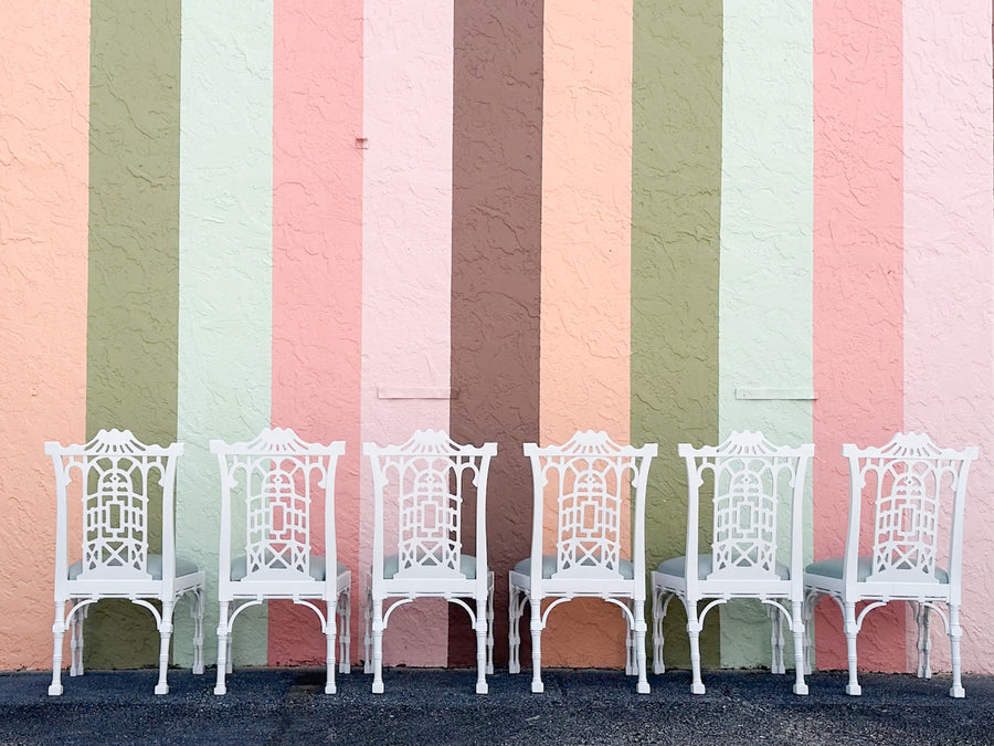 Set of Eight Fretwork Pagoda Dining Chairs