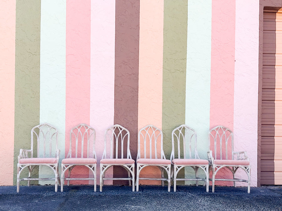 Set of Six McGuire Style Cathedral Dining Chairs