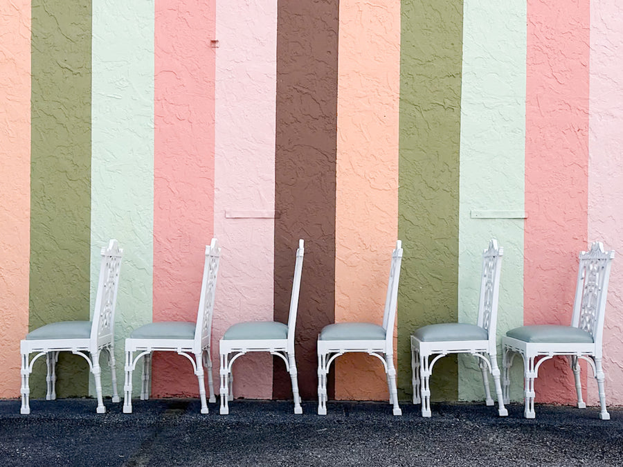 Set of Eight Fretwork Pagoda Dining Chairs