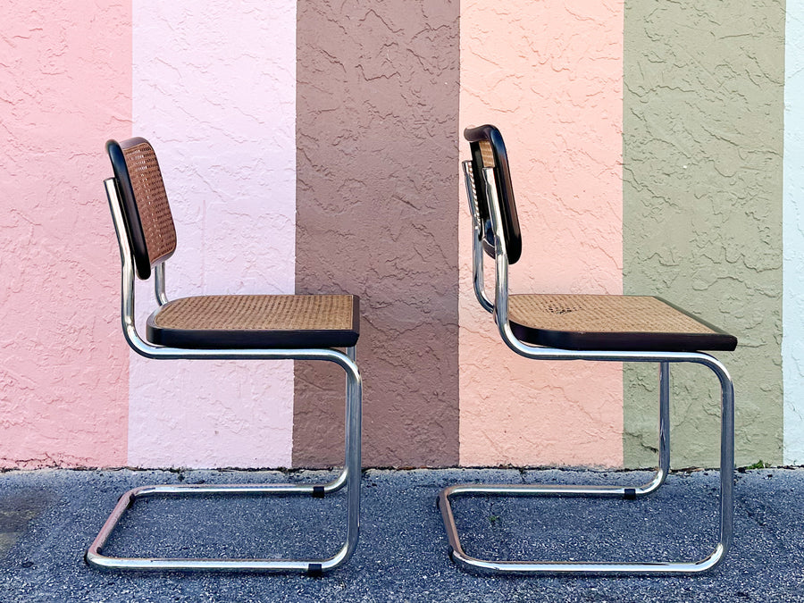Set of Four Italian Cane Cantilever Chairs