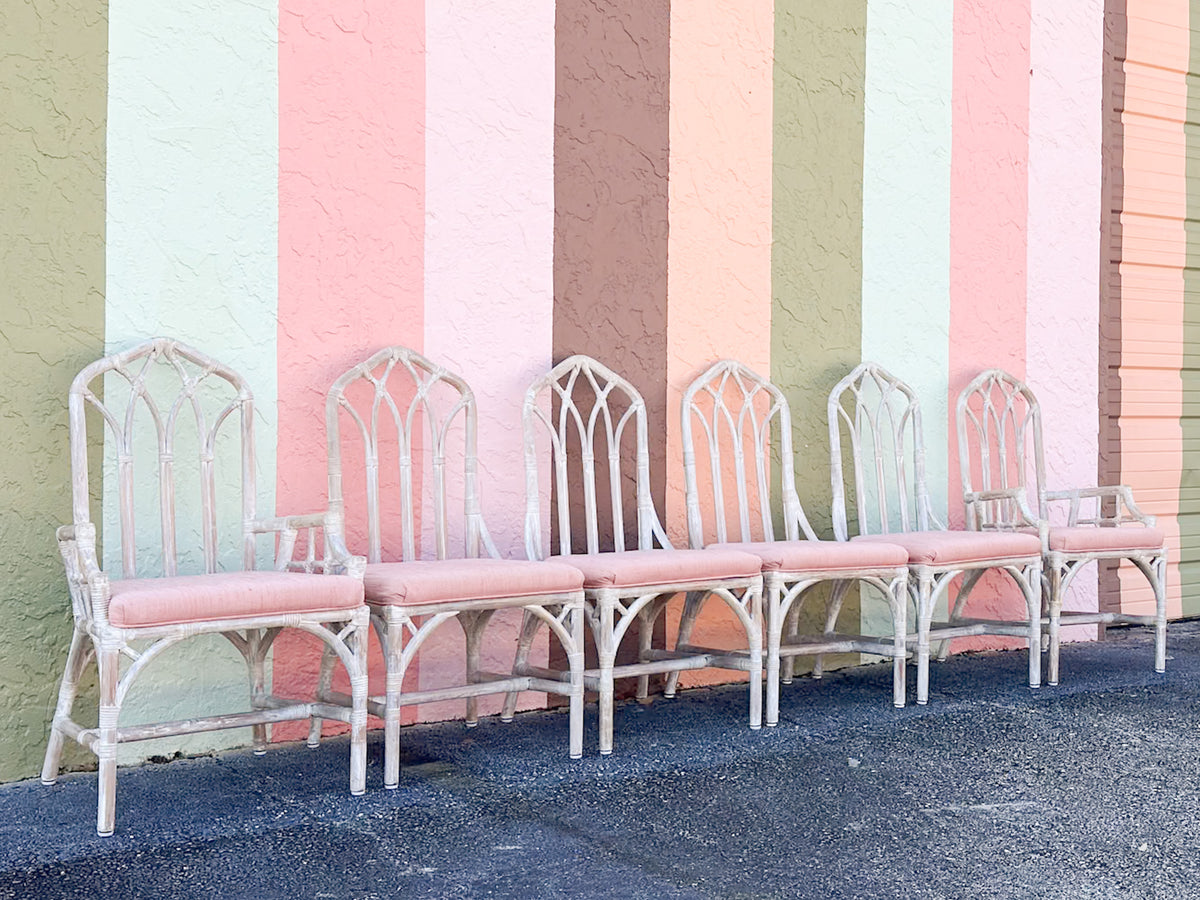 Set of Six McGuire Style Cathedral Dining Chairs