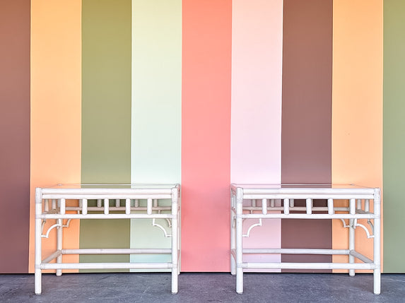 Pair of Fretwork Rattan Side Tables