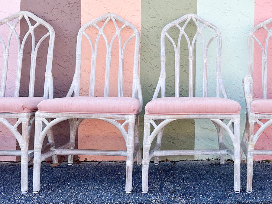 Set of Six McGuire Style Cathedral Dining Chairs