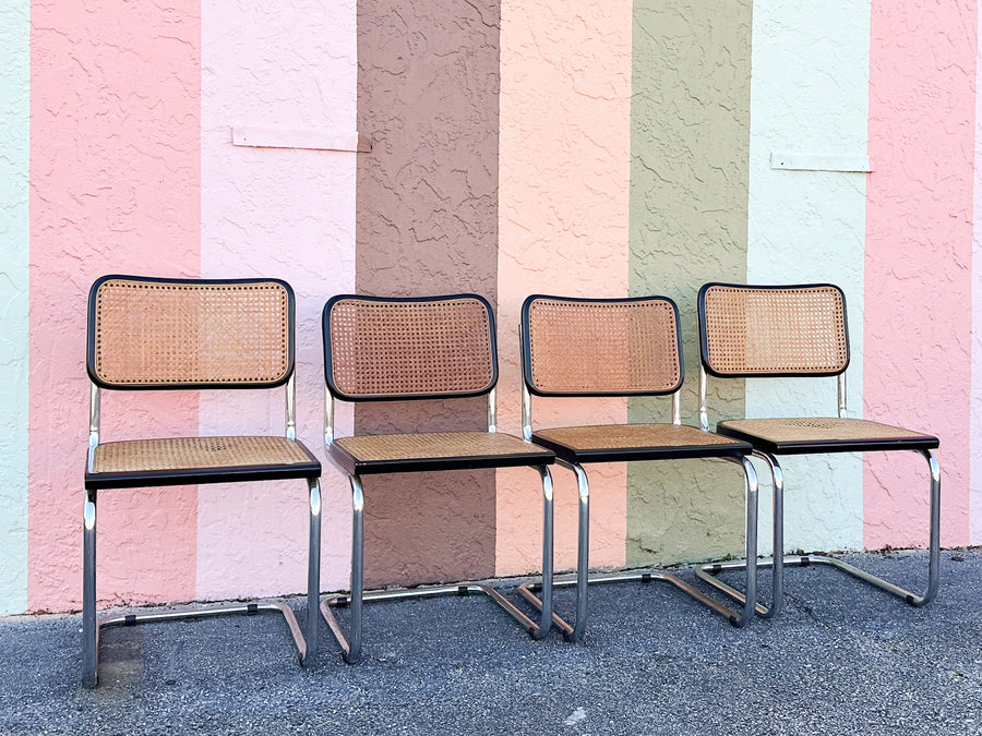 Set of Four Italian Cane Cantilever Chairs