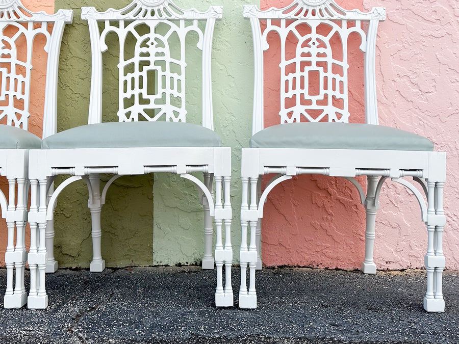 Set of Eight Fretwork Pagoda Dining Chairs