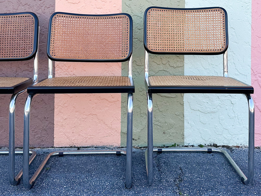 Set of Four Italian Cane Cantilever Chairs